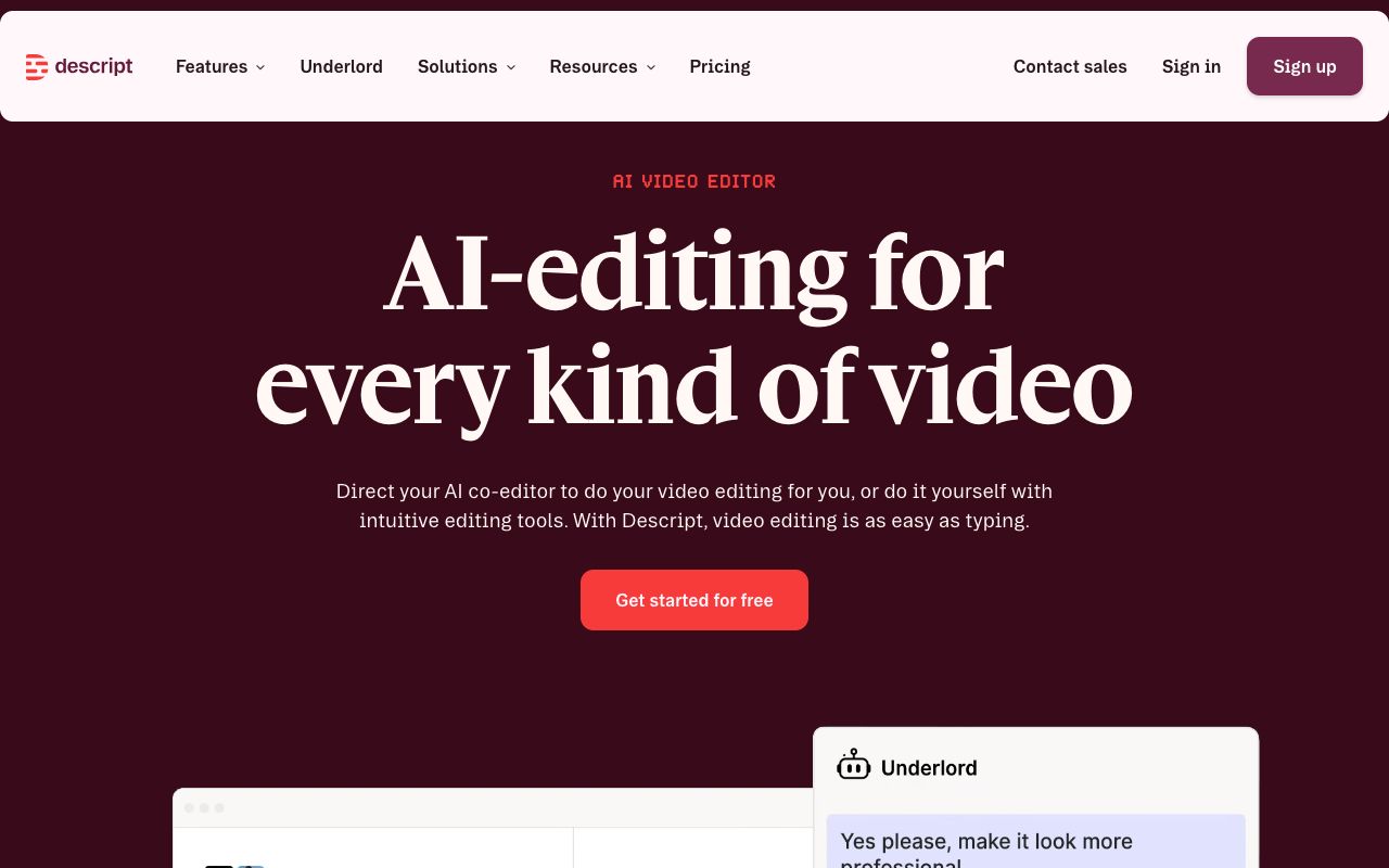 Descript homepage