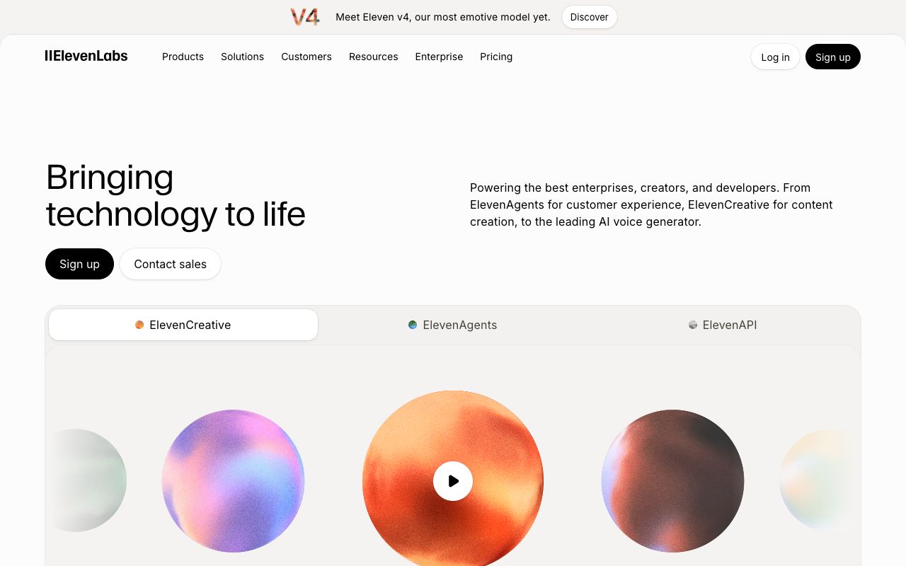 ElevenLabs homepage