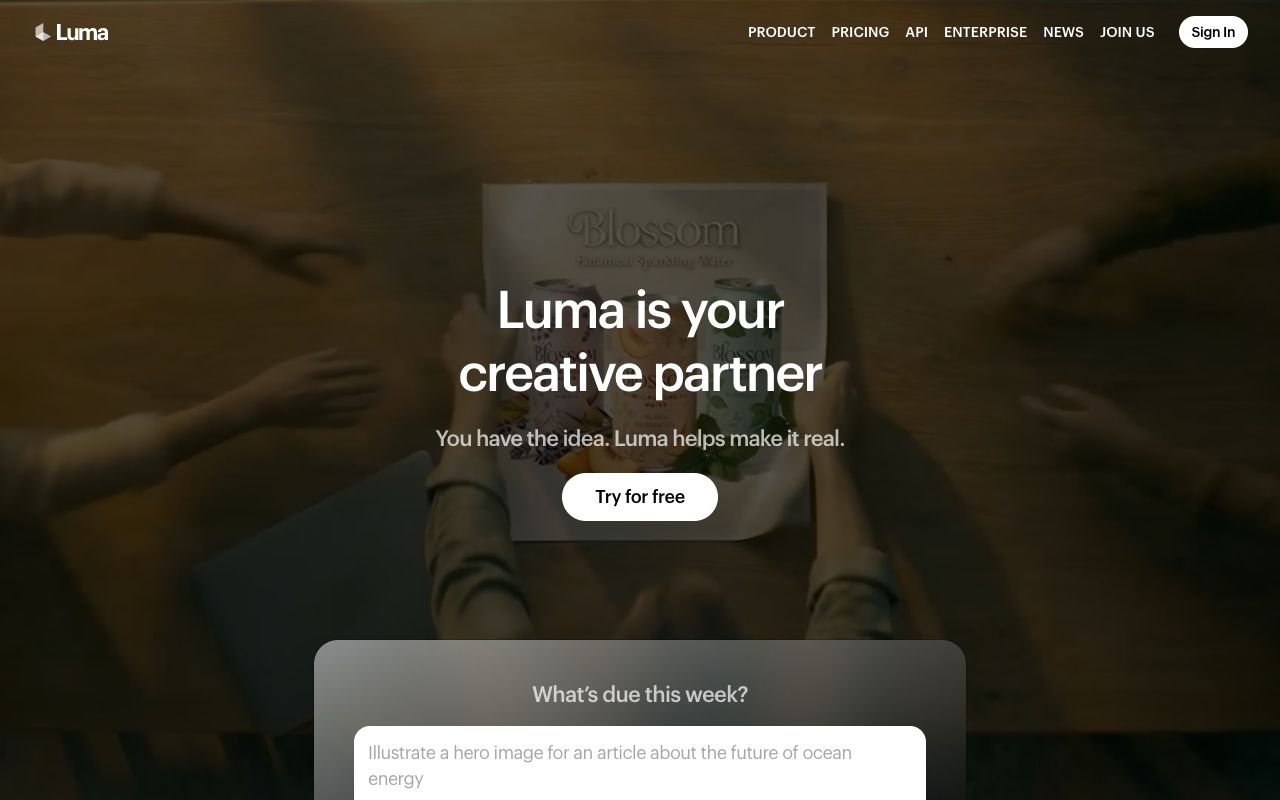 Luma AI homepage