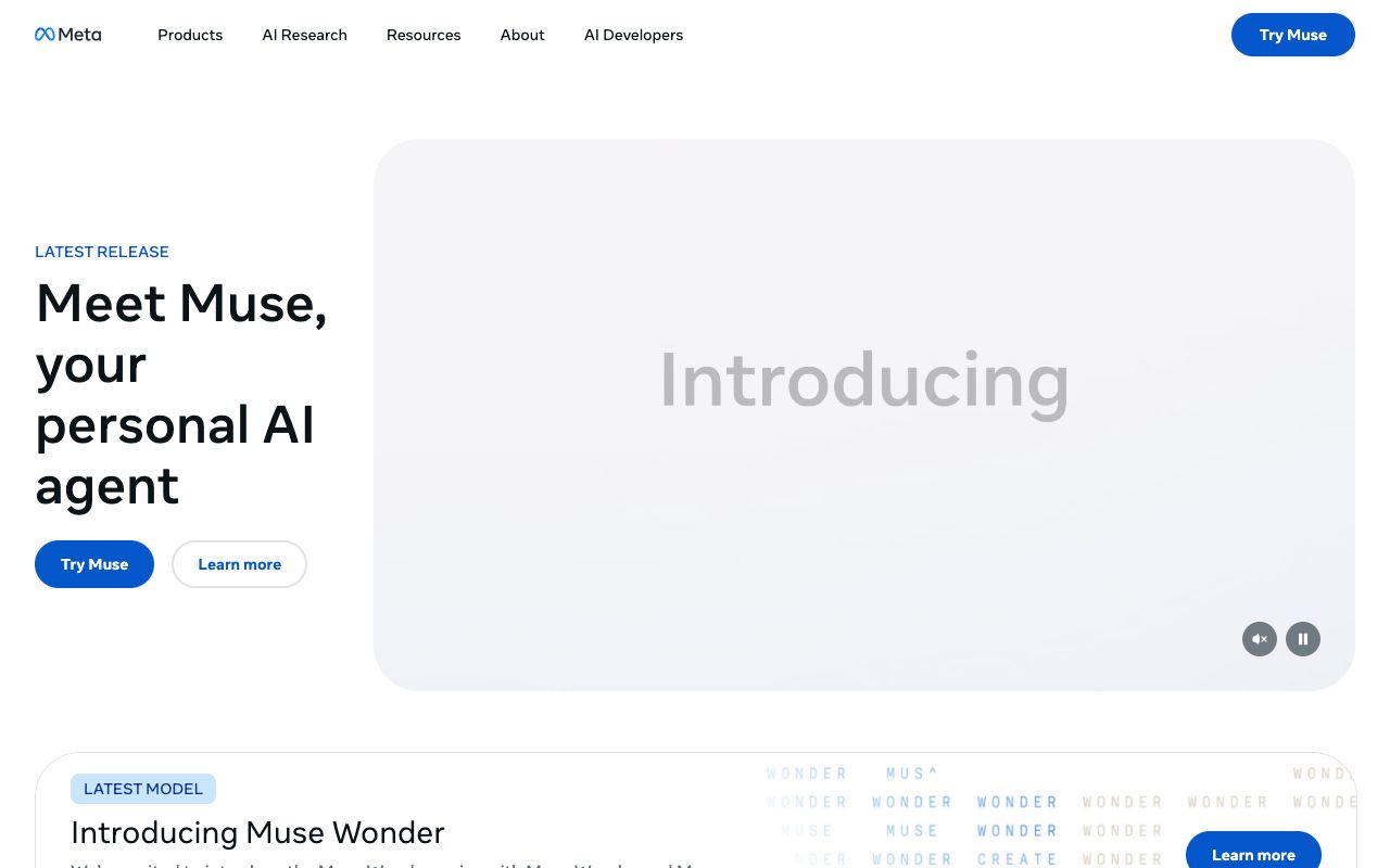 Meta AI homepage