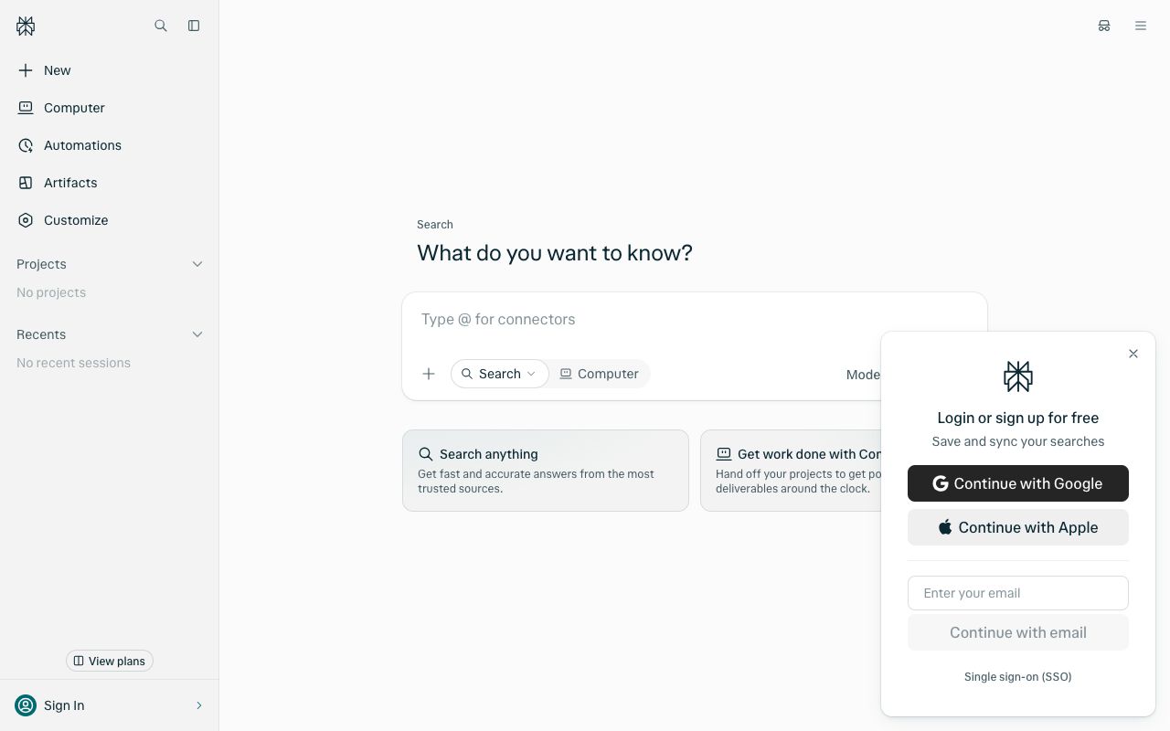 Perplexity homepage