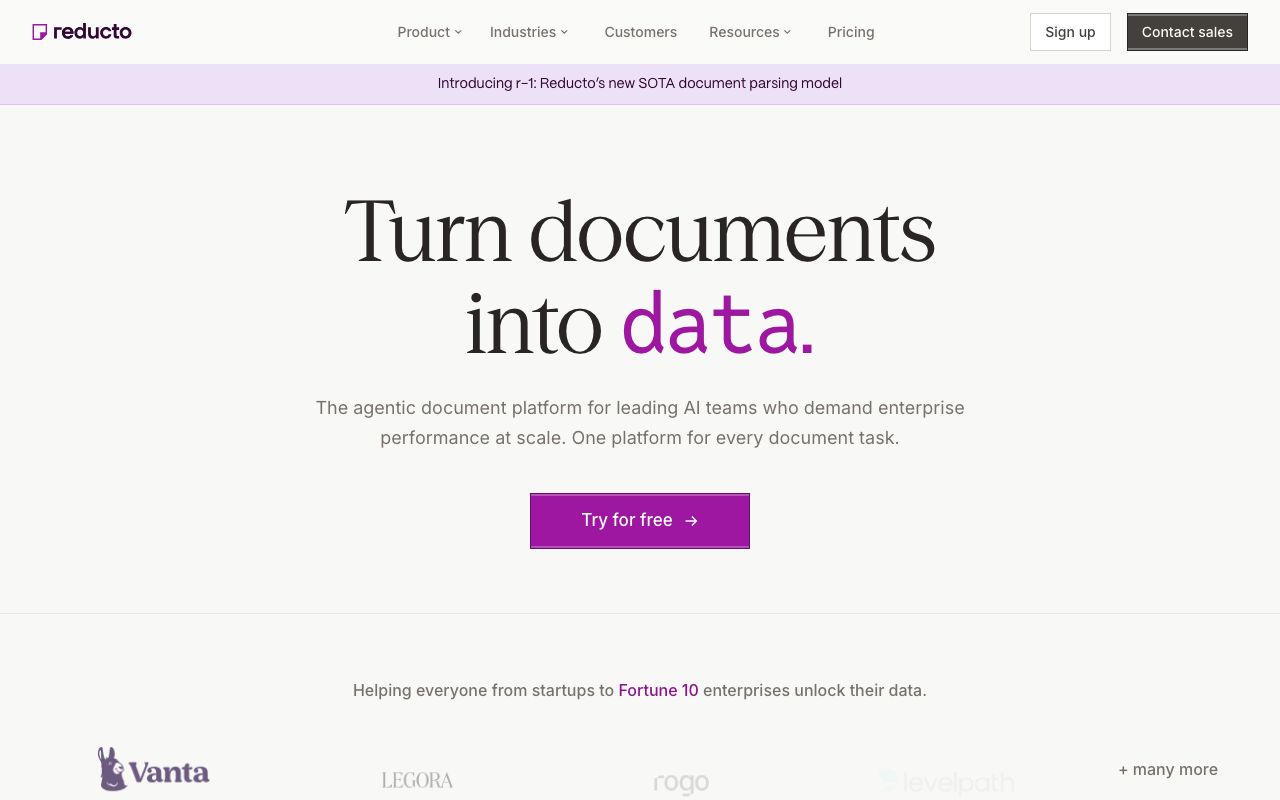 Reducto homepage