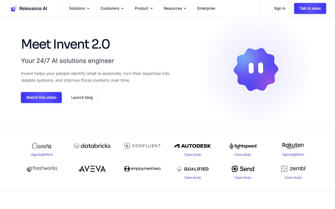 Relevance AI homepage