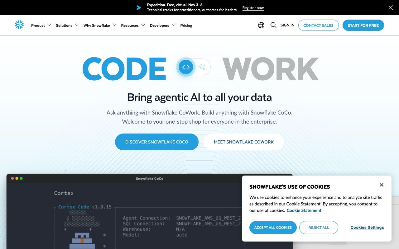 Snowflake homepage