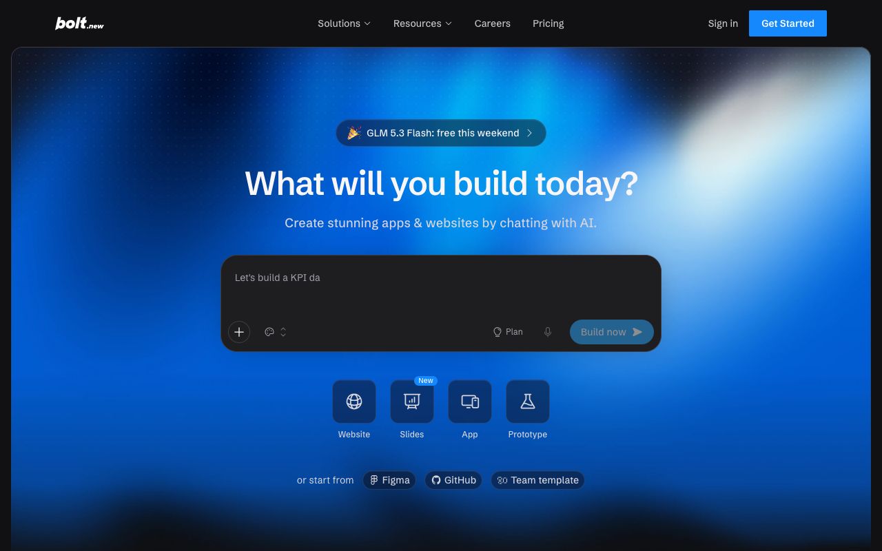 StackBlitz (Bolt) homepage