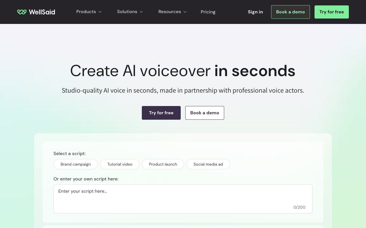 WellSaid Labs homepage