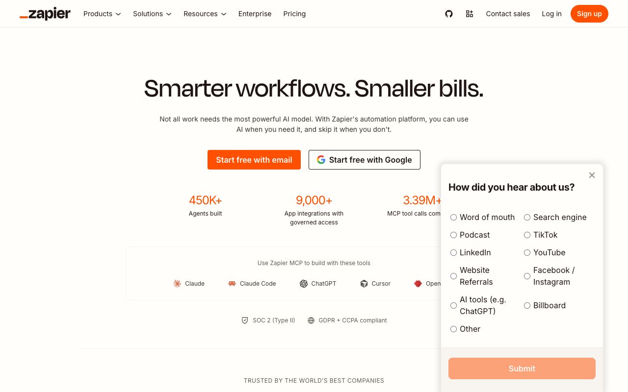 Zapier homepage