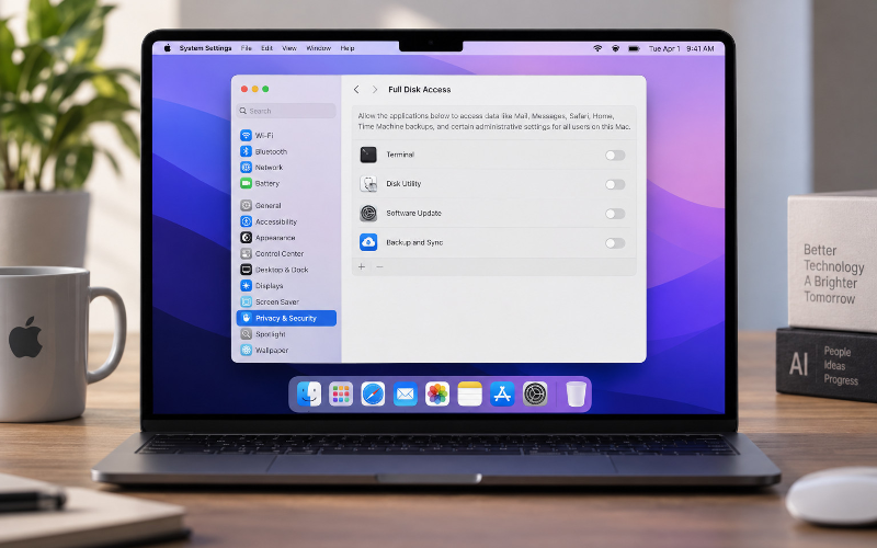 Existing macOS Full Disk Access permission panel in Privacy & Security settings, not the planned additional consent controls.